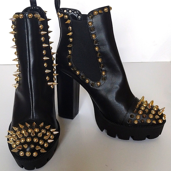 Cape Robbin Shoes - Cape Robbin Black and Gold Studded Ankle Boots